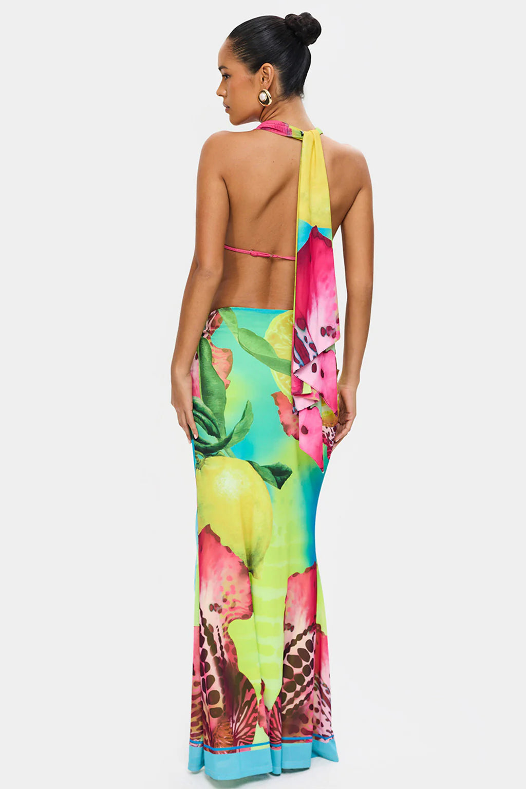 Colorful Leopard Women 2 Piece Set Y2K Beach Vacation Halter Tank Tops+Wrapped Maxi Skirts Matching Vacation Clubwear