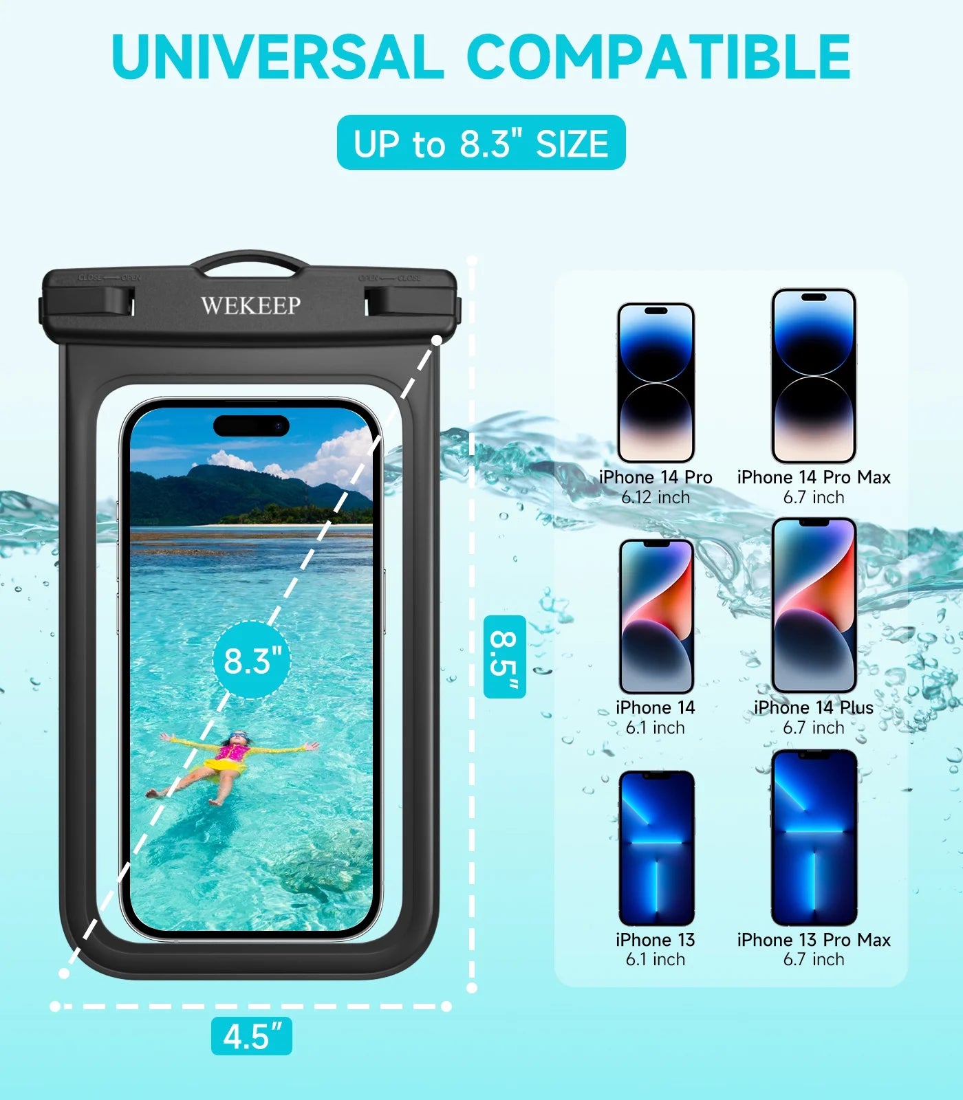 Ultimate Waterproof Phone Pouch 2 Pack - IPX8 Dry Bag for Beach Adventures (Black/Teal)