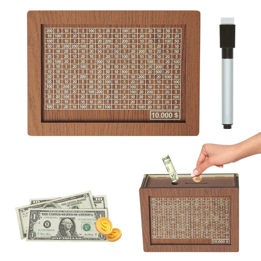 Saving Money Box Dollar Piggy Bank Decorative Bank Box Retro Reusable Wooden Box 10000 Saving Challenge Money Jar Coin Cash