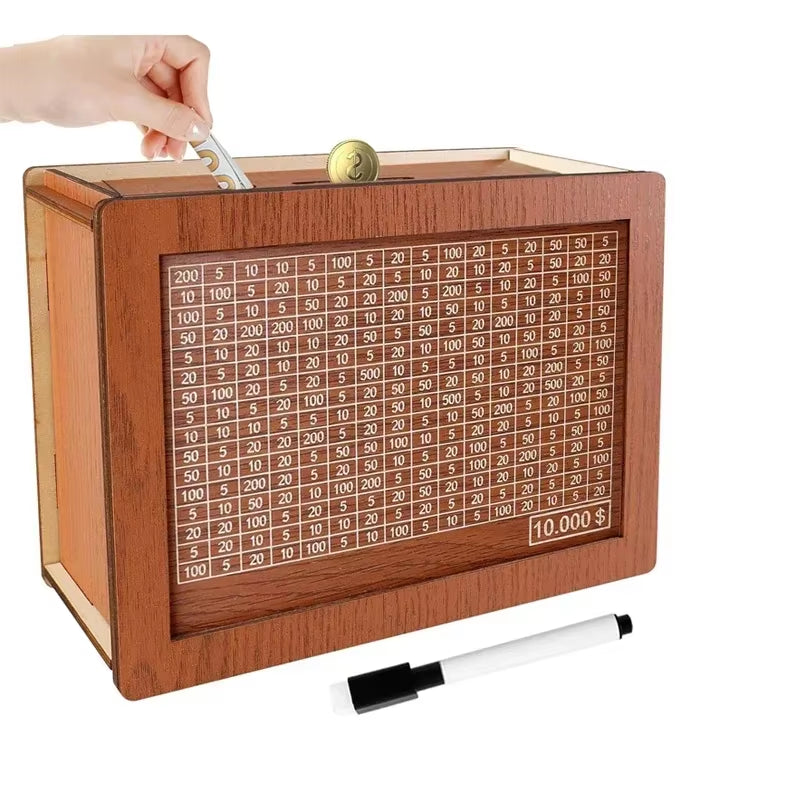 Saving Money Box Dollar Piggy Bank Decorative Bank Box Retro Reusable Wooden Box 10000 Saving Challenge Money Jar Coin Cash