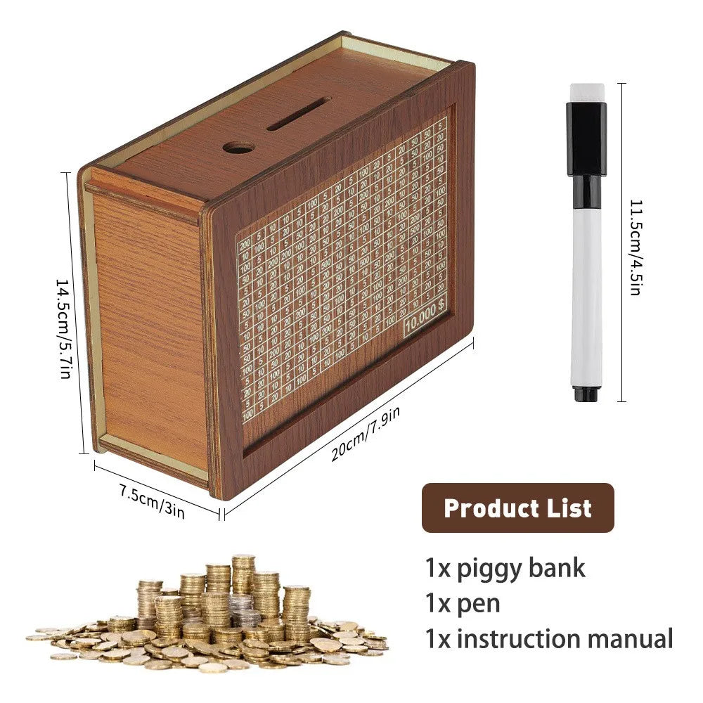 Saving Money Box Dollar Piggy Bank Decorative Bank Box Retro Reusable Wooden Box 10000 Saving Challenge Money Jar Coin Cash