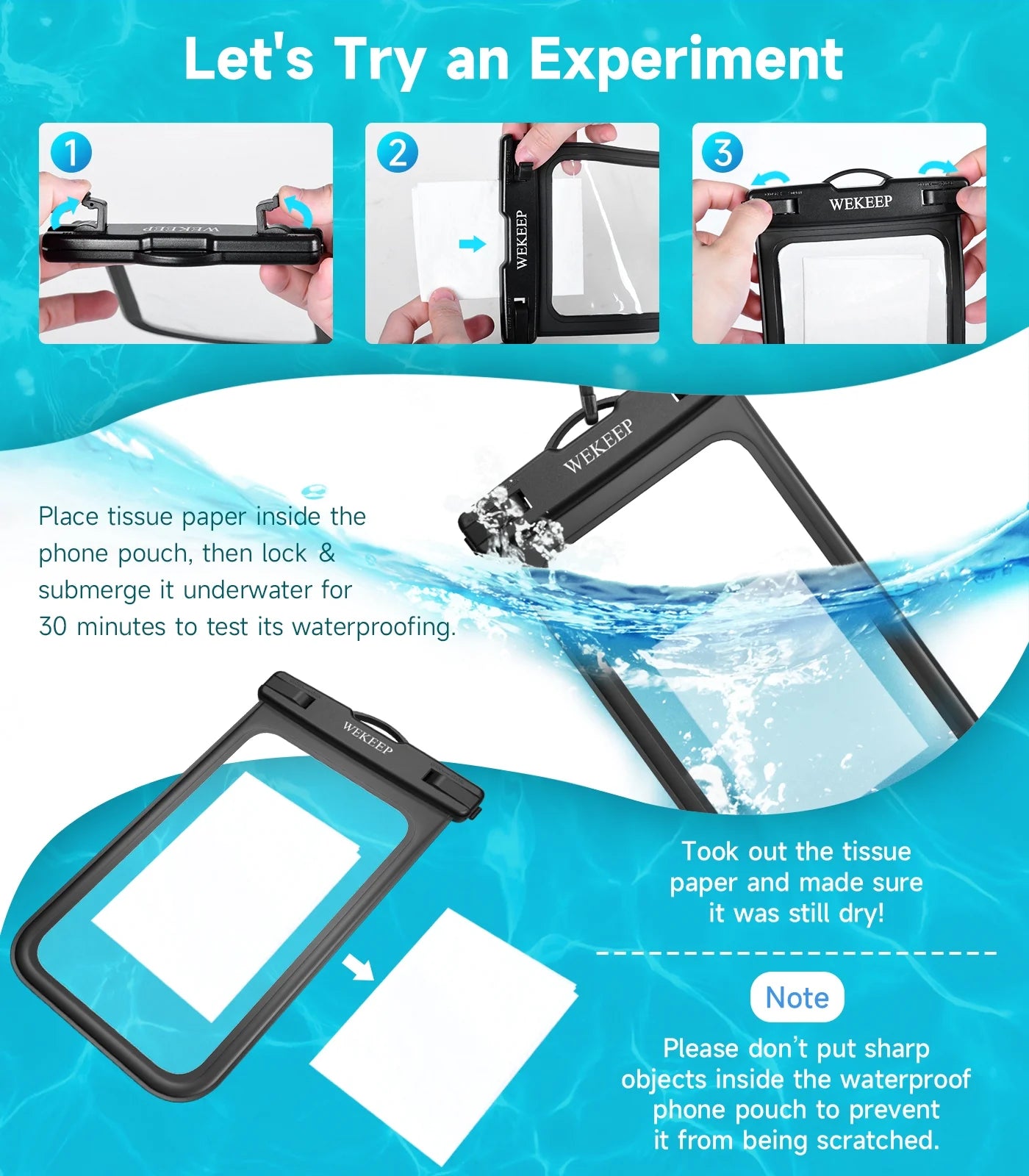 Ultimate Waterproof Phone Pouch 2 Pack - IPX8 Dry Bag for Beach Adventures (Black/Teal)