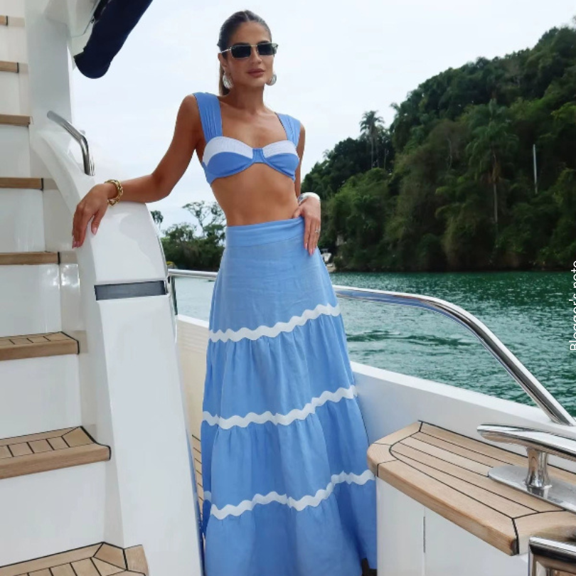 3 Pcs Bikini Set Swimwear Women Swimsuit a Line Patchwork Skirt Beach Skirt Swimwear Summer Beach Holiday Bathing Suit