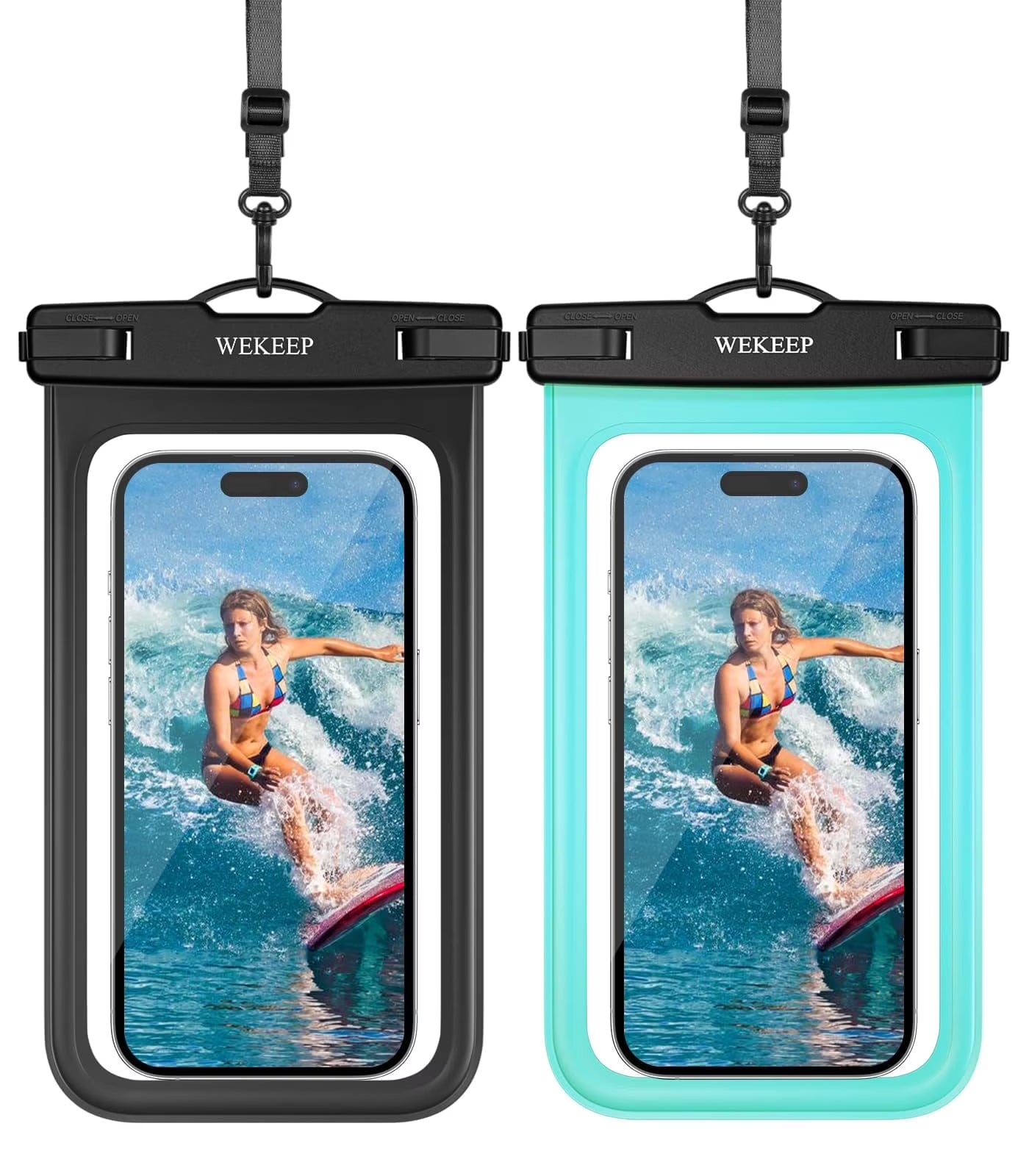 Ultimate Waterproof Phone Pouch 2 Pack - IPX8 Dry Bag for Beach Adventures (Black/Teal)