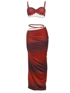 Square Collar 2 Piece Set Women Bra+Skinny Long Skirts Bandage Ruched 2025 Summer Vacation Beach Party Trend Suits