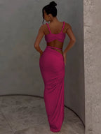 Square Collar 2 Piece Set Women Bra+Skinny Long Skirts Bandage Ruched 2025 Summer Vacation Beach Party Trend Suits